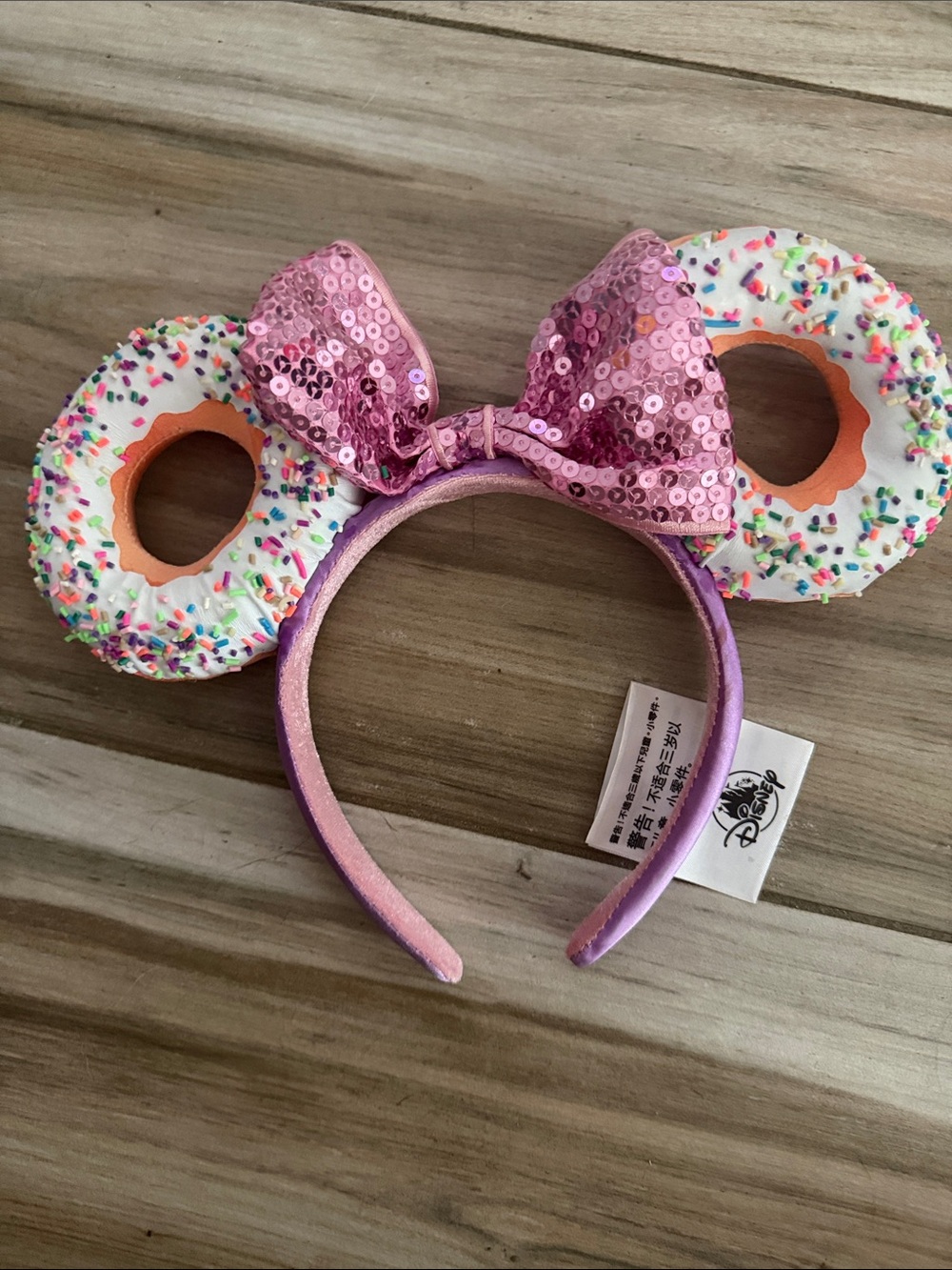 Disney Pink Sequin Bow Donut Ears Headband with Sprinkles